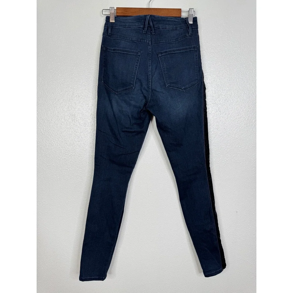 Good American Good Waist Skinny Jeans Velvet Side Stripe Dark Wash Size 4/27